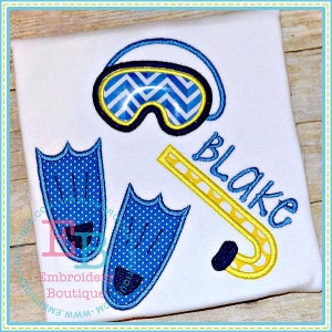 Swim Gear Applique, INSTANT DOWNLOAD, Multiple Sizes & Formats, Machine Applique Embroidery Digital File, Fun Summer Swimming Design