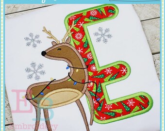 Christmas Deer Applique Alphabet: Machine Embroidery Design (Digital File)