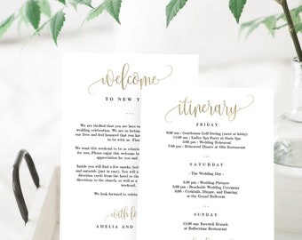 Wedding Welcome Thank You Letter and Wedding Itinerary  DIY Wedding Welcome Bags Instant Download Printable PDF Template #LCC Faux Gold Foil