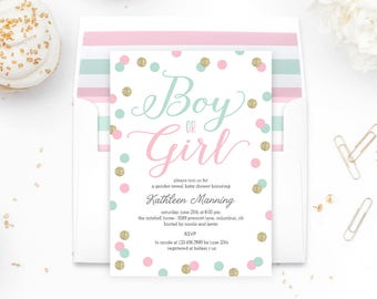 BOY or GIRL Gender Reveal Printable Baby Shower Invitations - with Bonus Printable Envelope Liner - Editable Template - Instant Download