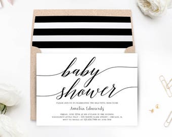 Printable Baby Shower Invitation - MODERN SCRIPT - with Bonus Printable Envelope Liner #MSC