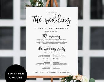 3 sizes wedding program sign template printable wedding etsy