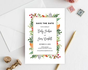 Printable Fall Wedding Save The Date Template - Autumn Wedding Save The Date Card - Instant Download - Autumn Blooms #AUC