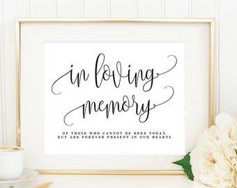 Printable "In Loving Memory" Sign with Editable Text Area - in 8x10 and 5x7 inches - Lovely Calligraphy #LCC