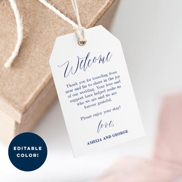 Printable Welcome Tag, Wedding Welcome Bag Tag, Favor Tag - Editable PDF Template, Instant Download Modern Script #MSC