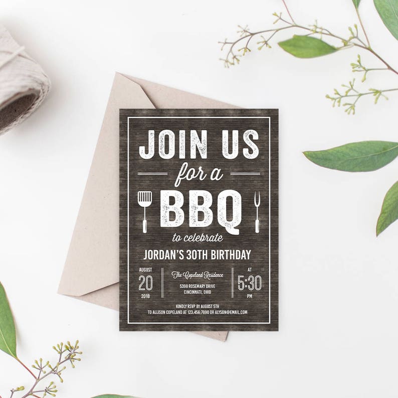 Printable Rustic BBQ Party Invitation Cookout Party Invitation Template BQC image 1