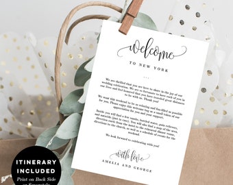 Wedding Welcome Thank You Letter and Wedding Itinerary,  DIY Wedding Welcome Bags Gift Baskets Instant Download Printable PDF Template #LCC