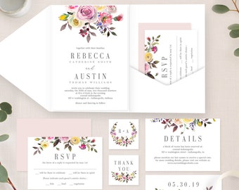 Wedding Invitation Template - Printable Floral Wedding Invitation Set - Instant Download - Simply Pretty Wedding Suite #SPC