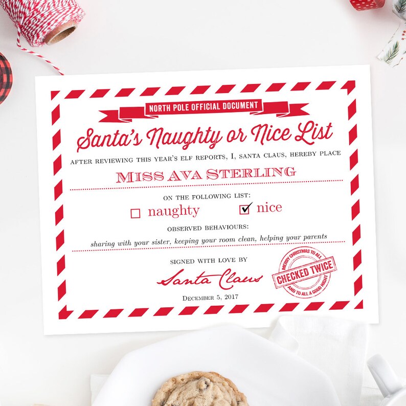 Custom Santa's Naughty or Nice List Certificate Printable Letter From Santa Template with Editable Text Boxes Instant Download image 3