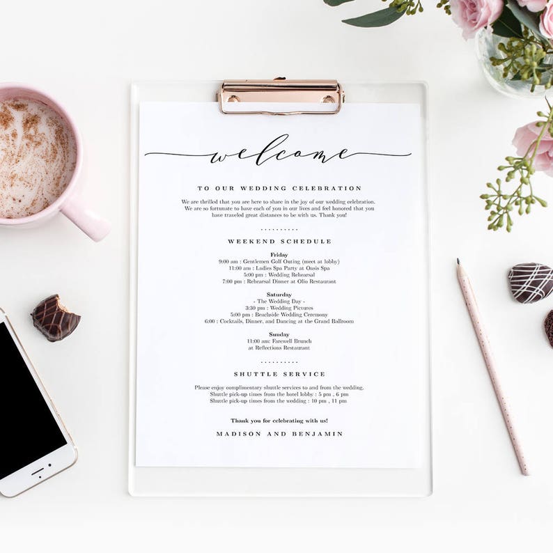 Wedding Welcome Thank You Letter Itinerary Template Diy Etsy