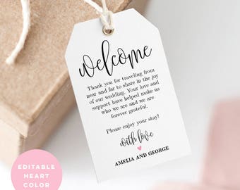 Printable Welcome Tag, Wedding Welcome Bag Tag, Favor Tag - Editable PDF Template, Instant Download Lovely Calligraphy #LCC