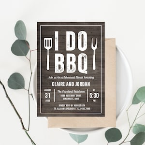 Printable I Do BBQ Party Invitation - Rehearsal Dinner Wedding Engagement Bridal Shower Cookout Party Invitation Canva Template Rustic #BBQ