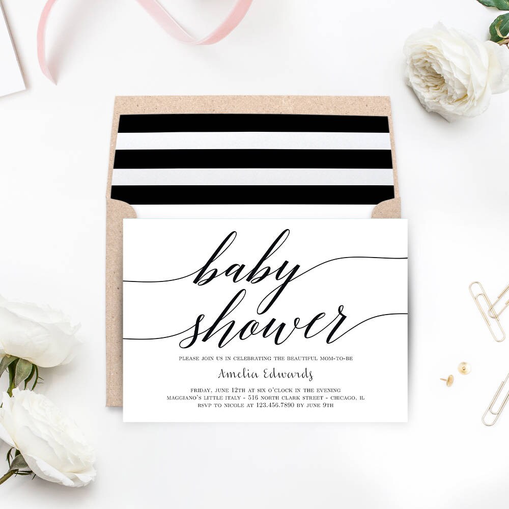 Printable Baby Shower Invitation MODERN SCRIPT with Bonus | Etsy