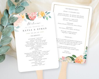 Printable Program Fan or Flat Double-Sided Program Templates - Printable Wedding Program Instant Download - Blush Floral #BFC