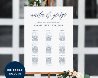 7 Sizes Wedding Seating Chart Template, Editable Wedding Table Seating Chart Poster Sign - PDF Instant Download - Name Calligraphy #MSC