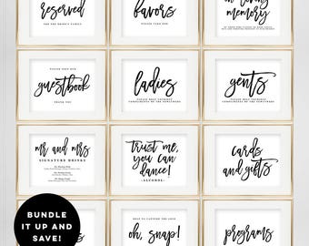 BUNDLE DEAL! Wedding Sign Templates Set - Printable Wedding Signs - Includes 2 Sizes 5x7 and 8x10 - Brushed Calligraphy #BCC