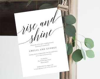 Szablon zaproszenia na brunch weselny lub śniadanie weselne Canva - Rise and Shine Wedding Brunch do wydrukowania Natychmiastowe pobranie Nowoczesny skrypt #MSC