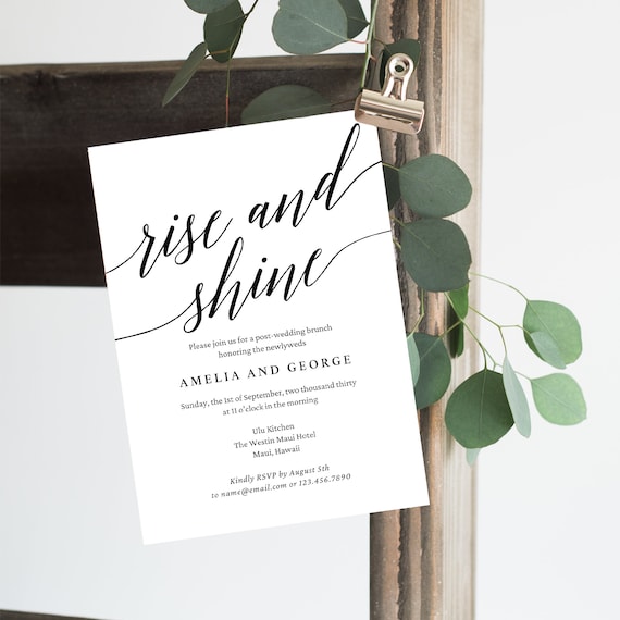 Wedding Brunch or Wedding Breakfast Invitation Canva Template - Rise and Shine Wedding Brunch Printable Instant Download Modern Script #MSC