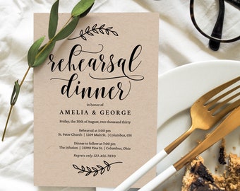 Rustic Elegance Rehearsal Dinner Invitation Canva Template, Printable Wedding Rehearsal Dinner Invitation Instant Download #REC