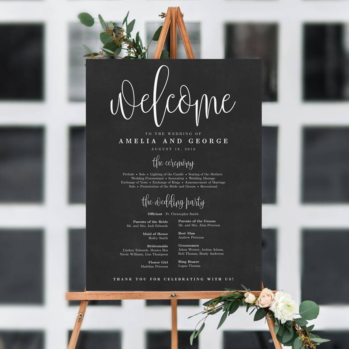 3 Sizes Wedding Program Sign Poster Faux Chalkboard Wedding | Etsy