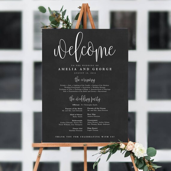 3 Sizes Wedding Program Sign Poster Faux Chalkboard Wedding Etsy