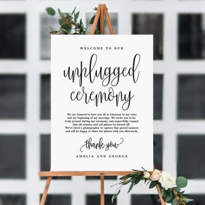 3 Sizes Unplugged Ceremony Wedding Sign Editable PDF Template Instant Download Lovely Calligraphy LCC image 3