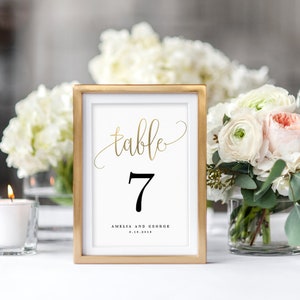 Table Number Card Editable Template Printable Table Number Cards Instant Download Lovely Calligraphy LCC Faux Gold Foil image 1