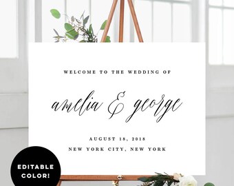 2 Sizes Wedding Welcome Sign Poster Templates With Editable Font Color - Name Calligraphy - Editable PDF Template - Instant Download #MSC