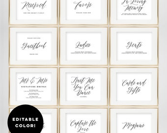 BUNDLE DEAL! Editable Color Wedding Sign Templates - Printable Wedding Signs Includes 2 Sizes 5x7 and 8x10 - Modern Script #MSC