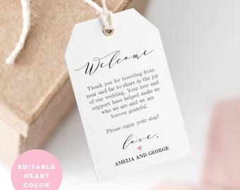 Printable Welcome Tag, Wedding Welcome Bag Tag, Favor Tag - Editable PDF Template, Instant Download Effortless Script #ESC