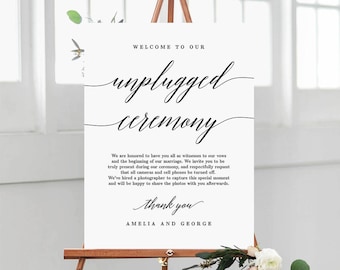 3 Sizes Unplugged Ceremony Wedding Sign - Editable PDF Template Instant Download - Modern Script #MSC