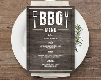 Menú de barbacoa rústica imprimible - Plantilla de Canva para menú de barbacoa de fiesta de verano - Plantilla de descarga instantánea para menú de barbacoa de fiesta de verano #BBQ