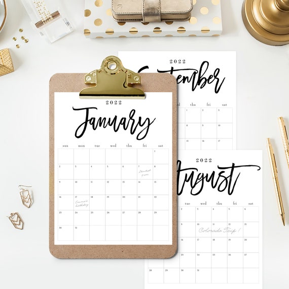 Bcc Calendar 2022 Printable 2022 Calendar Modern Calendar Planner Brushed | Etsy
