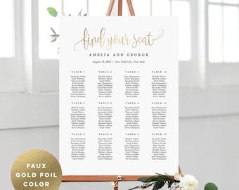 7 Sizes Wedding Seating Chart Template Faux Gold Foil Color, Editable Wedding Table Seating Plan Instant Download Lovely Calligraphy #LCC