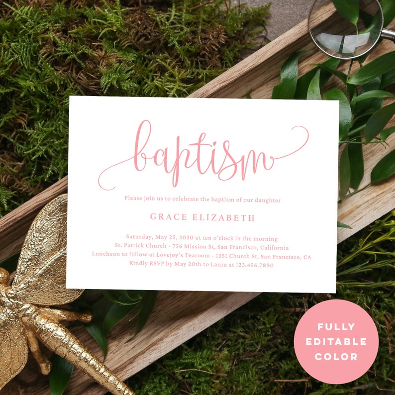 Printable Baptism Invitation Template - Editable Canva Calligraphy ...