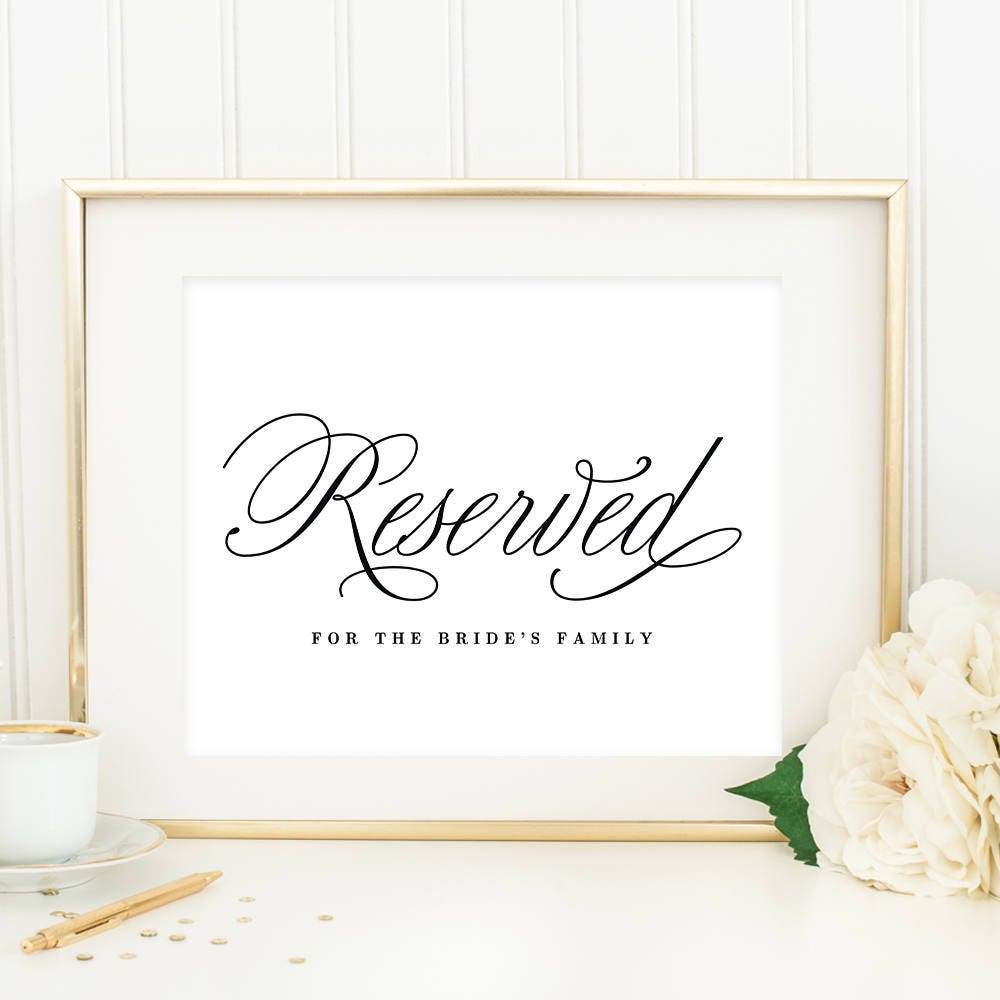 Editable Reserved Printable Sign Template Elegant Script | Etsy