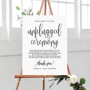 3 Sizes Unplugged Ceremony Wedding Sign Editable PDF Template Instant Download Lovely Calligraphy LCC image 1