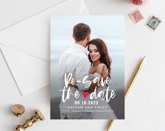 Charming Heart Printable Change The Date Template Wedding Update Card, Postponed, Change Of Plans Instant Download Templett