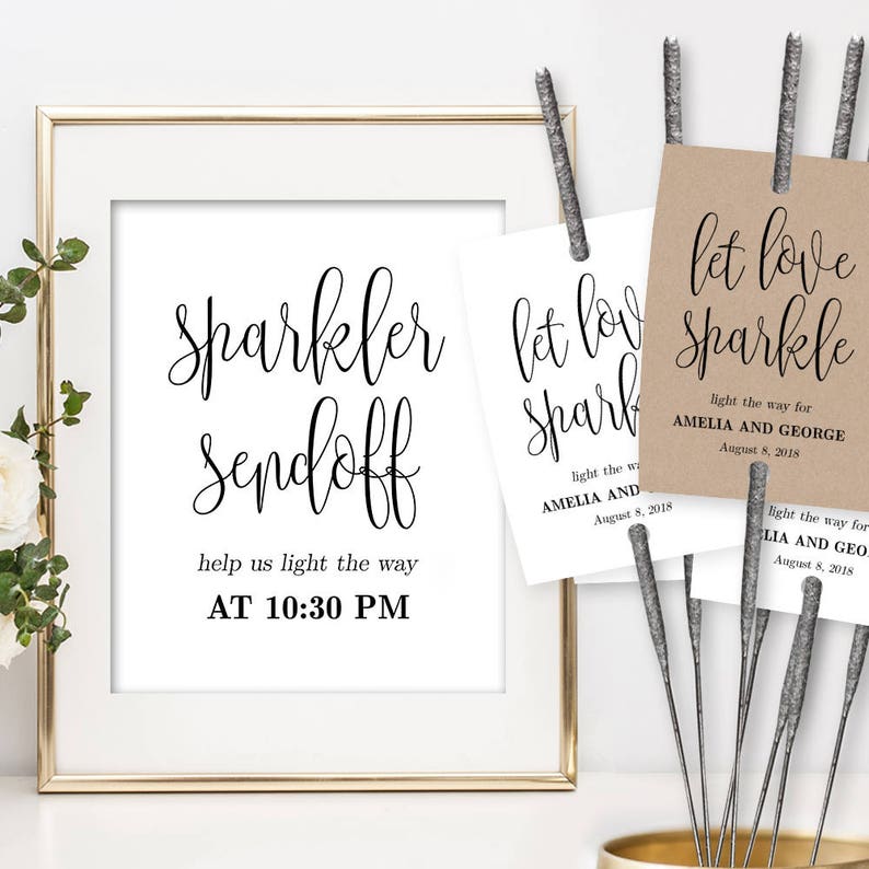 Sparklers Tag and Sendoff Sign Editable Templates Printable Wedding Sparklers Tags Sparklers Sendoff Sign Lovely Calligraphy LCC image 1