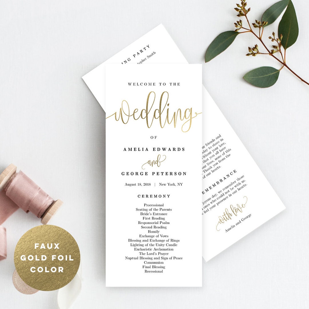 Wedding Program Editable Template Printable Wedding Program Instant