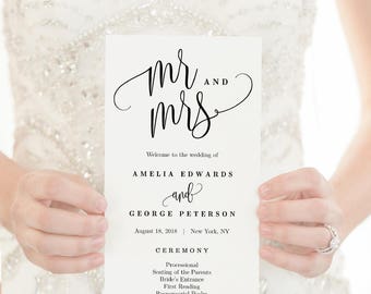 Wedding Program Editable Template - Printable Wedding Program - Instant Download - Mr. and Mrs. Lovely Calligraphy #LCC