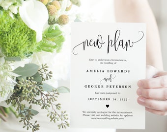 New Plan Printable Change The Date Template Wedding Update Card, Postponed, Change Of Plans Instant Download Lovely Calligraphy LCC Templett