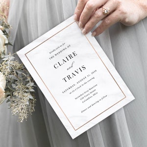 Plantilla de Canva para boda de lujo en mármol: invitaciones de boda imprimibles, RSVP, tarjetas adjuntas: descarga instantánea de bodas elegantes #MDC