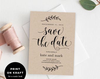 Afdrukbare Save The Date-sjabloon - Rustieke bruiloft Save The Date Card - Instant Download - Rustieke elegantie #REC