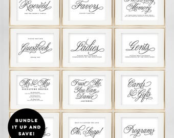 BUNDLE DEAL! Wedding Sign Templates Set - Printable Wedding Signs - Includes 2 Sizes 5x7 and 8x10 - Elegant Script #ELC