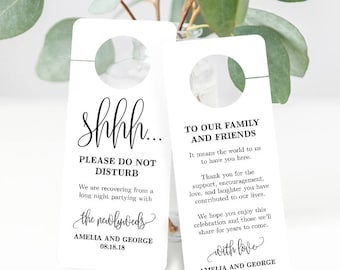 Printable Door Hanger Wedding Sign - Double Sided Shhh Do Not Disturb and Welcome Door Sign Editable Template - Lovely Calligraphy #LCC