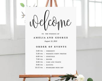 Wedding Welcome Order of Events Sign - Wedding Welcome Sign Editable PDF Template Instant Download - Lovely Calligraphy #LCC