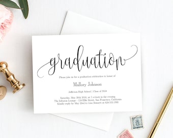 Graduation Party Invitation Template - Printable Graduation Invitation - Modern Graduate Instant Download Template Lovely Calligraphy #LCC