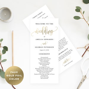 Wedding Program Editable Template - Printable Wedding Program - Instant Download - Lovely Calligraphy Faux Gold #LCC