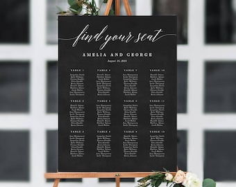 7 Sizes Editable Wedding Seating Chart Template - PDF Instant Download Modern Script Find Your Seat Faux Chalkboard #MSC